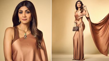 Shilpa Shetty Sets a New Fashion Trend in a Peach Saree With Side Pleats, Replaces Blouse With a Bodysuit (View Pics)